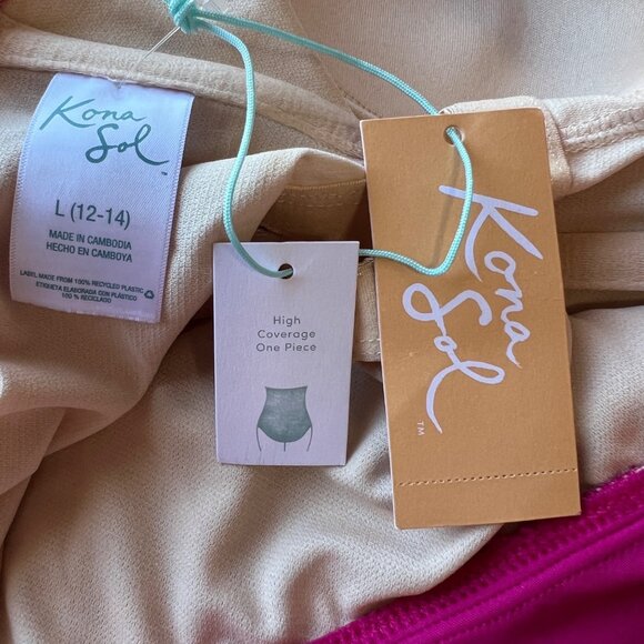 Pink One-Shoulder Swimsuit With Ruffle Detail Padded Lining Size L (12-14) - Picture 7 of 7